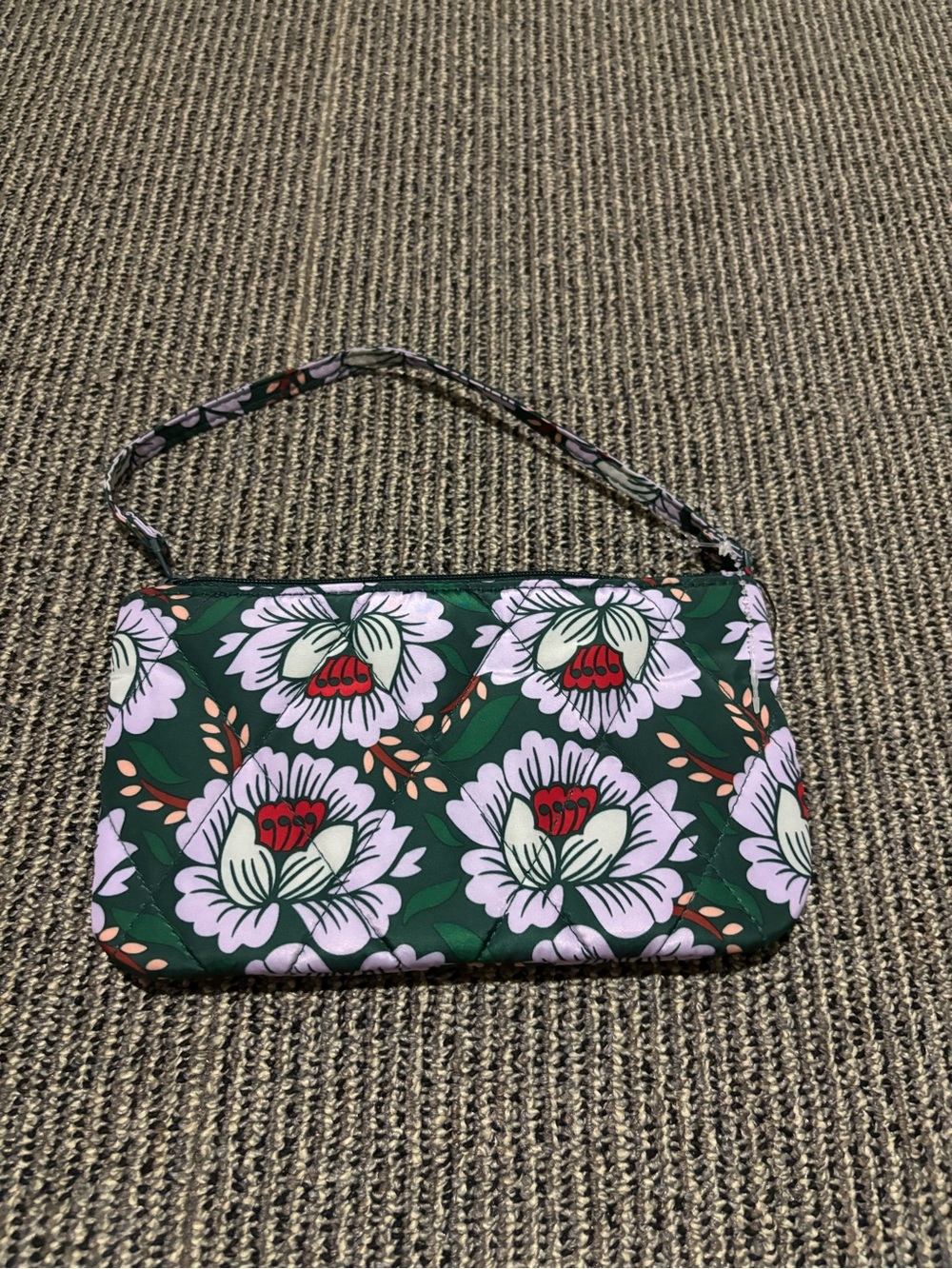 Vera Bradley Green Wristlet Clutch with Pink Floral Print